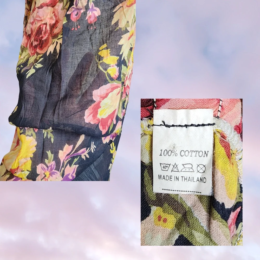 Floral Lightweight V-Neck Black Pink Brown Cream Yellow Sun Tank Summer Dress - Picture 6 of 6